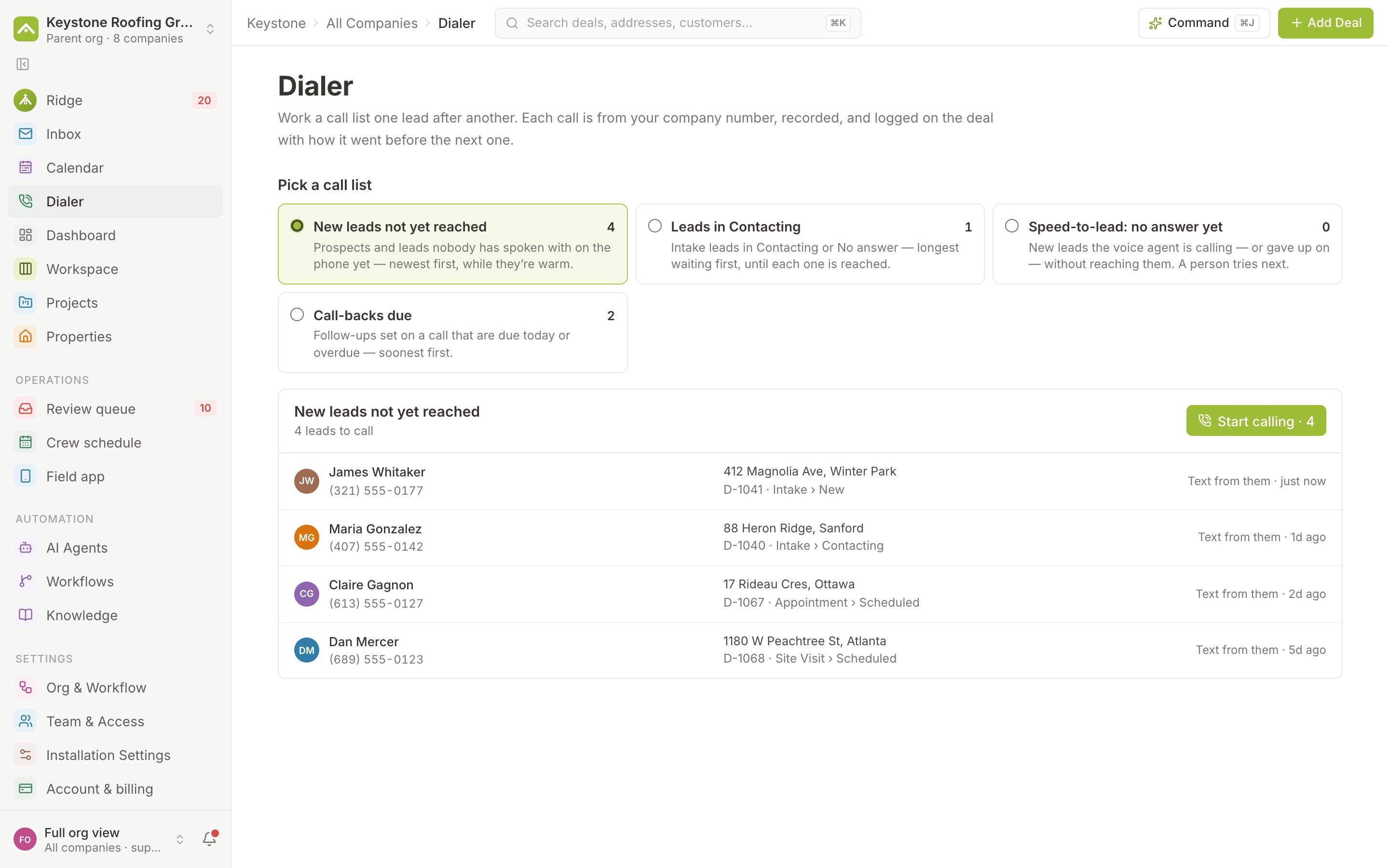 Gable screen: Dialer